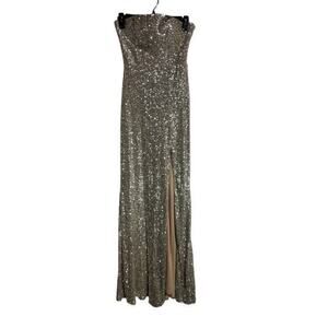 Lulus Lavish Lover Strapless Sequin Stretch Maxi Dress Silver/Gold XS